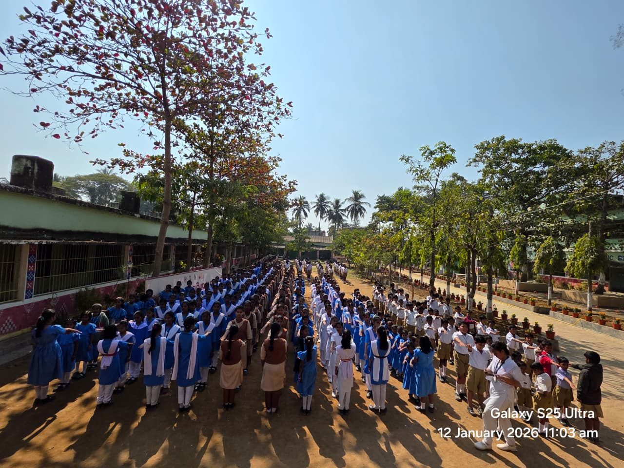 Students in uniform at morning assembly